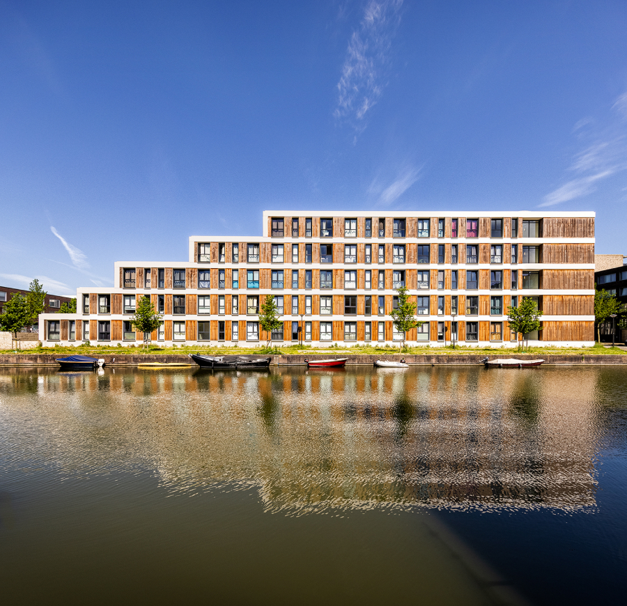 Modular apartment complex next to the water